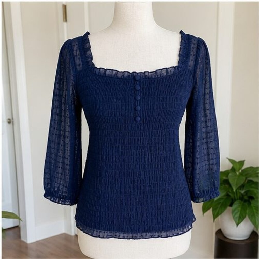 Navy Smocked Top